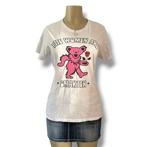 White T-Shirt with Pink Bear Graphic